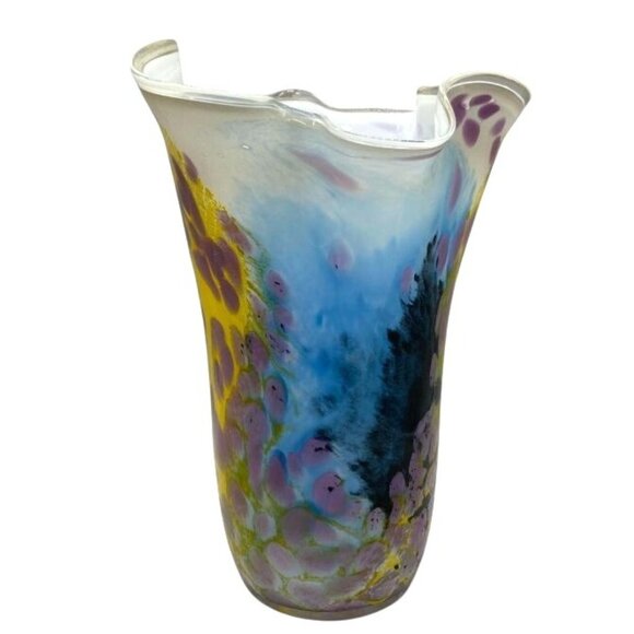 Hand-Blown Art Glass Vase With Abstract Floral Design - Picture 2 of 5